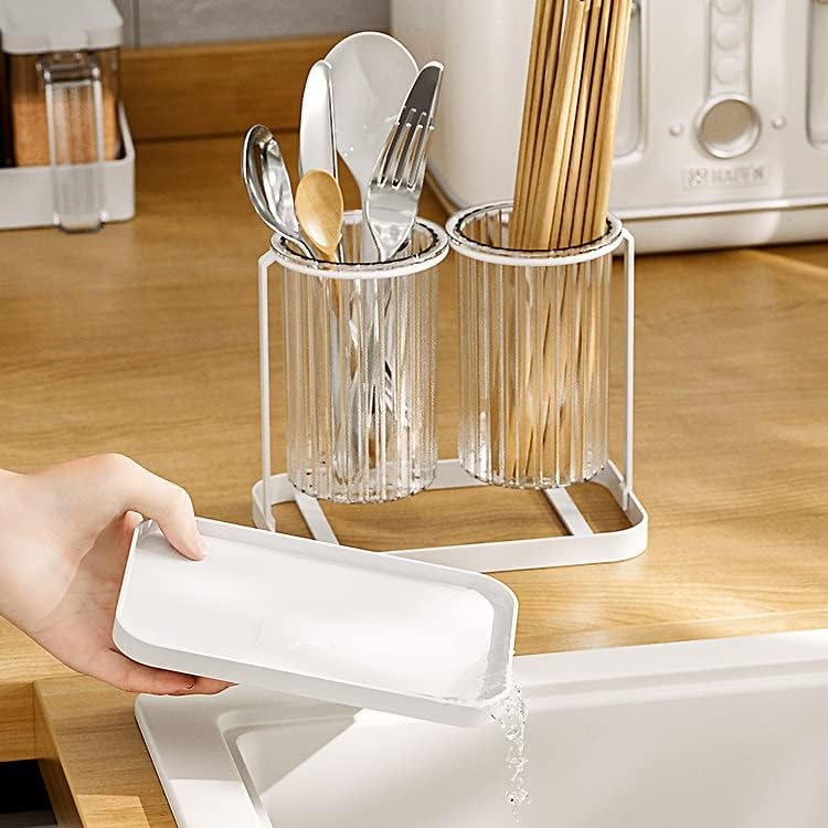 Chopsticks Storage Box Holder Chopsticks Cage Household Draining Chopsticks Rack Kitchen Spoon Storage Rack (Color : White, Size : 19 * 12 * 16cm) (White 19 * 12 * 16cm) image 5