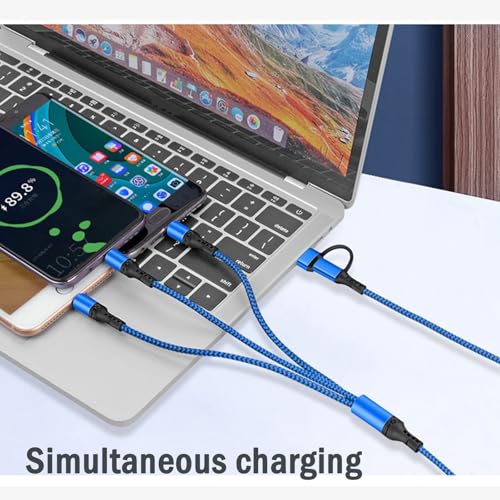 2Pack Câble de recharge multi, 5 en 1 USB Câble de rechargeur multi A/C cordon de charge rapide avec 3 Port de type C, universel multiple USB Câble pour téléphone 17 16 15 pro max Samsung Galaxy tablette Android et plus