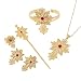 Newest Ethiopian Cross Necklace Pendant Bangle Earring Ring Hairpin Set 24k Gold Plated Habesha Jewelry Sets (Red)