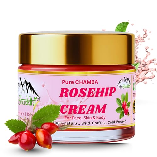 Chamba Pahadi Rosehip Cream Made with Shea Butter, Rose Hip Seed – Oil – Brightens Skin, Reduces Wrinkles & Dark Spots, Smoothens Complexion & Boosts Glow | Magical Anti Aging Hydrating Moisturizer for All Skin Types – 100% Chemical-Free, Baby-Soft Instant Glow Face Cream – 50 gm