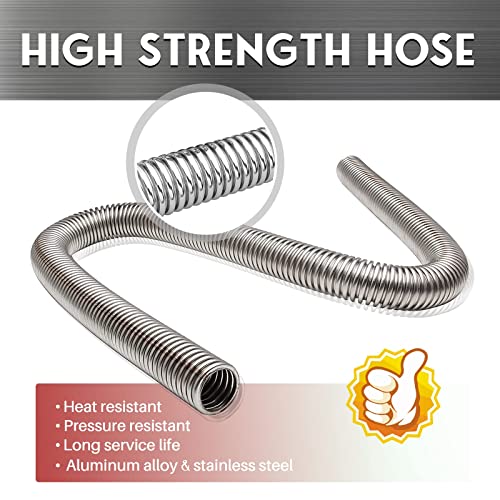 Yeshma Stainless Steel 48" Radiator Hose Flexible Coolant Water Hose Universal With 4 Chrome Caps For 1-1/4“, 1-1/2”, 1-3/4“ Od Necks (Silver) #TOP3