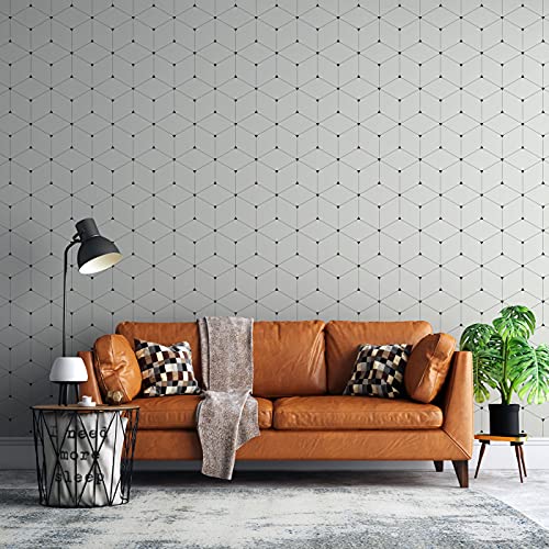 Image of DWELLSINDIA Geometric Self Adhesive Peel and Stick PVC Wallpaper Waterproof, Scratch Resistant, Laminated (41CM X 244CM, Off White, Matt)