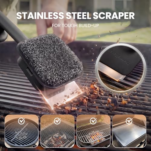 Image of ThermoMaven Bristle-Free BBQ Grill Brush - No Wire Risk Steam Cleaner Removes Burnt Grease Fast - 17 inch Cool-Touch Handle, Scraper & 3 Replaceable Heads for Gas, Charcoal & Cast Iron