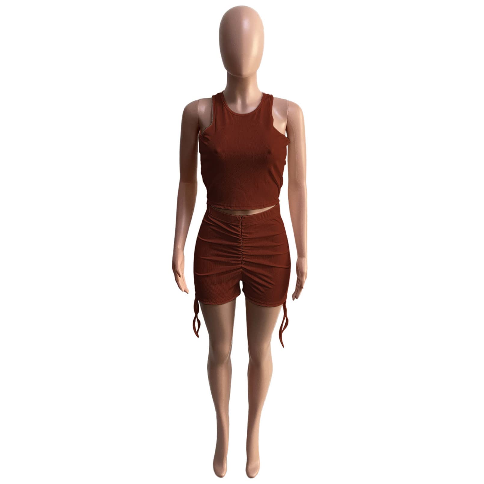 Hauts courts sans manches et short moulant froncé pour ensemble actif stretch