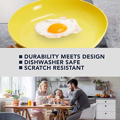 Phantom Chef 8” & 11" Frying Pan Set | Pure Aluminum Nonstick Frying Pan Set With Easy Clean Ceramic Coating | Soft Touch Stay Cool Handle | Ptfe Pfoa Lead And Cadmium Free Fry Pan | 2 Piece | Yellow #TOP4