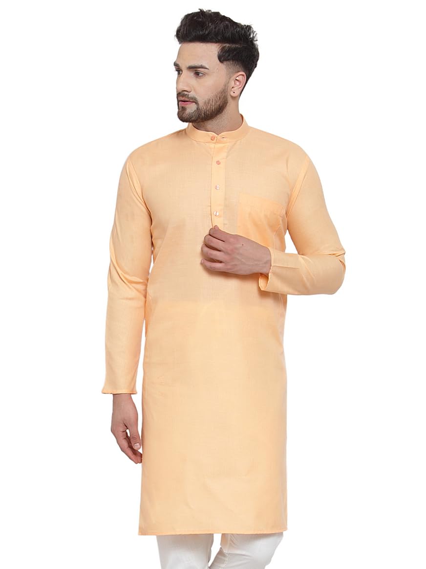 Jompers Men's Cotton Solid Kurtas (Orange, M)