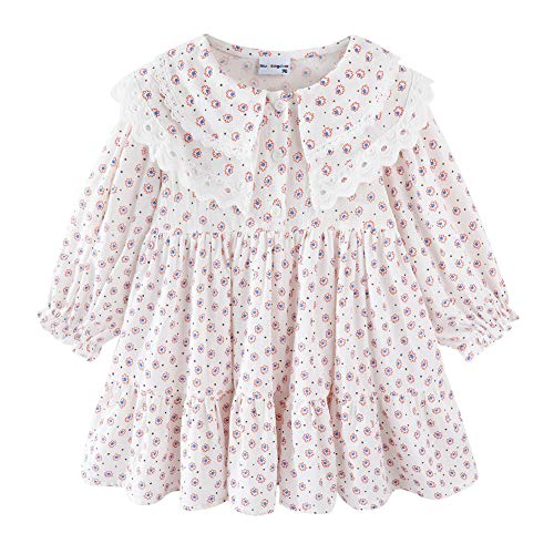 Vestido vintage para niñas de manga larga con cuello de encaje retro