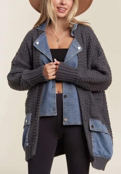 Dearlassie Denim Cardigan, Womens Knit Cardigan, Jean Jacket for Women Trendy, Womens Fall Cardigan Sweaters3