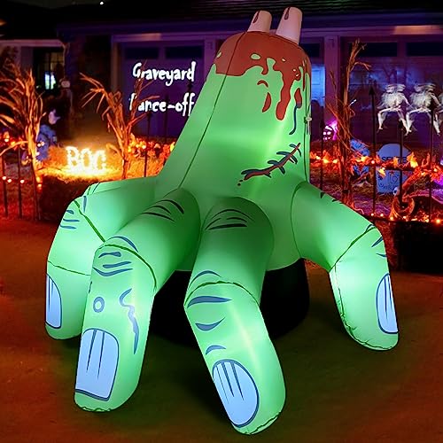 COMIN 6 FT Halloween Inflatables Hand Outdoor Decorations Blow Up Yard Scary Green Giant with Built-in LEDs for Indoor Party Garden Lawn Decor2