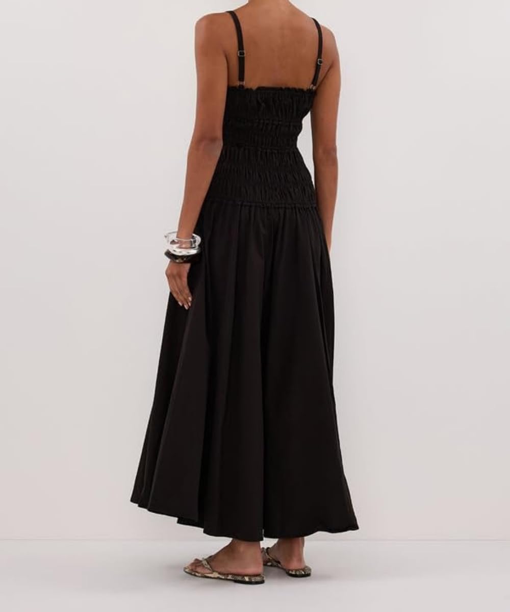 Women Spaghetti Strap Maxi Dress Sleeveless Scoop Neck Ruffle Tiered Elastic Casual Boho Flowy Dress - Image 4