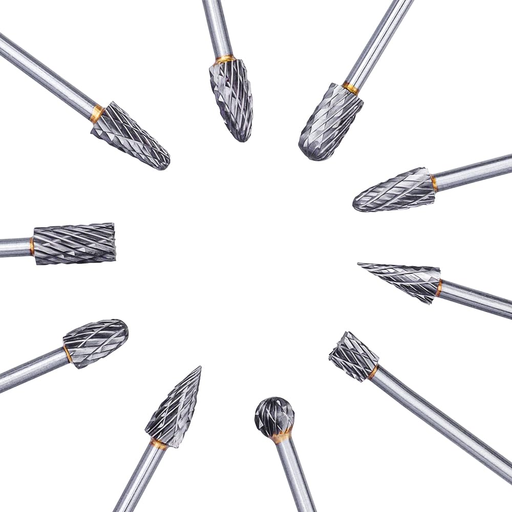 Treki 10 Stück 100mm Lang Hartmetall Frässtifte mit 3mm Schaft Wolframcarbid Fräser Fräsaufsatz für Akkuschrauber, Lang Hartmetallfräser Metallfräser Holzschnitzerei Bohrer Set für Holzarbeitung