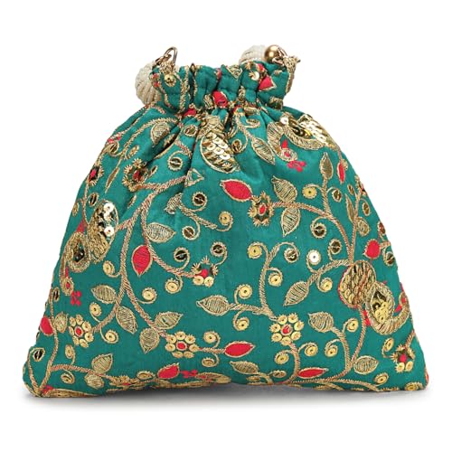 Image of LONGING TO BUY Indian Embroidered Pearl Potli Bag For Women, Sequence Design with Tassel, Wedding Potli Bags