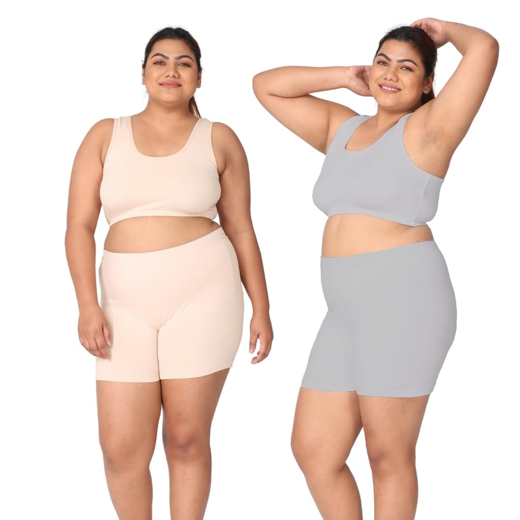 Adira Plus Size Tights Shorts for Women - Soft & Stretchy Cotton Inner Shorts for Dress - Pack of 2 - Skin & Grey - 4XL-picture-12