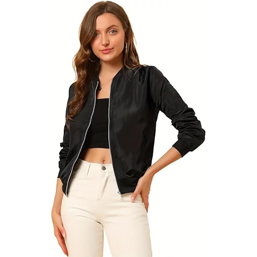 TAGAS Women's Solid Bomber Jacket – Lightweight Zip-Up Stylish Casual Wear – Full Sleeve Windcheater for Girls & Women