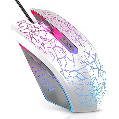 SpoilMeWith Health Wired USB Mouse, Games Laptop Light Up RGB PC Ergonomic Optical Gaming Mice with 7 Colors LED Backlight, Up to 3000 DPI, Side Buttons (White) Cover