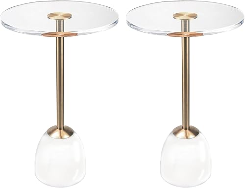 Miniatura 22 de Mesa auxiliar de acrílico transparente, mesa auxiliar gruesa con metal de latón cepillado, mesita de noche transparente, mesas de bebidas para sala