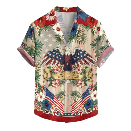 Noryzen Active 4th of July Hawaiian Shirts for Men 250 Anniversary USA Shirt Mens Hawaiian Shirts 6 (L)