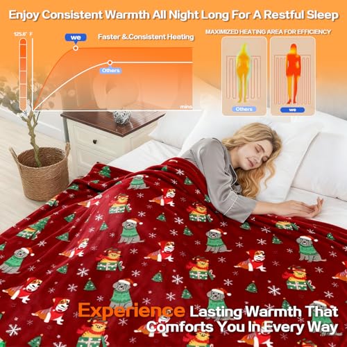 Image of Electric Blanket Heated Throw, Soft Flannel 50 inchx60 inch Plaid Heating Blanket with 8 Hours Auto Off 10 Fast Heating Levels Machine Washable Sherpa Heated Blanket with Overheating Protection