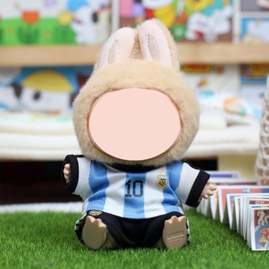Fit Labubu Doll Football Outfit Set (No Doll) – Macaron Color Soccer Jersey and Shorts for Dolls, Soft & Stylish Doll Clothing for Collectors and Fans (Blue&Black)