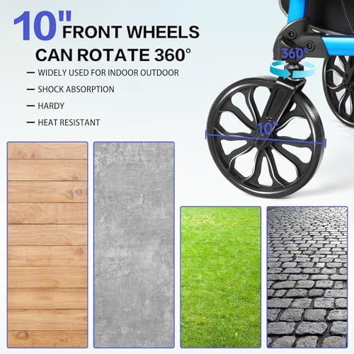 Image of Foldable Rollator Walker with Seat for Seniors,Lightweight 2-in-1 Rolling Walkers and Wheelchair Combo with Adjustable Handle Height,Transport Chair with Brakes 300 lbs Weight Capacity