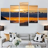 SIGNWIN 5 Panel Canvas Wall Art Coastal Orange Photography Relax/Calm Romantics Sunset Warm for Home Decorations Ready to Hang - 60