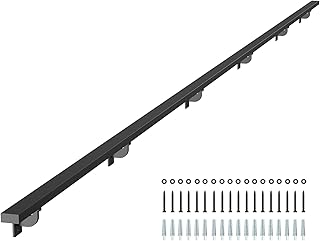 VEVOR Wall Mounted Stair Handrail, 15ft Black Aluminum Staircase Handrail Indoor, 250lbs Load Capacity, Industrial Railing Hand Rail for Steps, Square Tube for Loft Porch Deck, 6 Sections