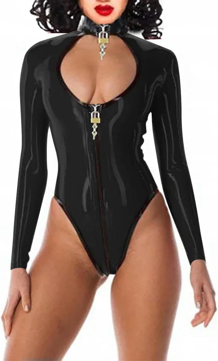 Women Lockable Bodysuit Long Sleeved Mock Neck Rompers Party customizable