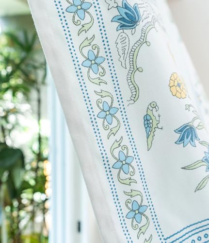 Image of Tranquebar Curtain Co. Window Curtains 6 Feet, 60-65% Room Darkening, Blue Floral Print, Cotton Curtains for Window, Cotton Curtains 6 Feet Long Set of 2, BackTabs, Sashi (183 cm) - Set of 2
