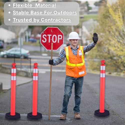 3PACK BESEA Traffic Delineator Cone 45”High Orange Traffic Safety Delineator Cones with Heavy Duty Rubber Base for Construction Site, Road Parking, People Control in Public(3PACK)
