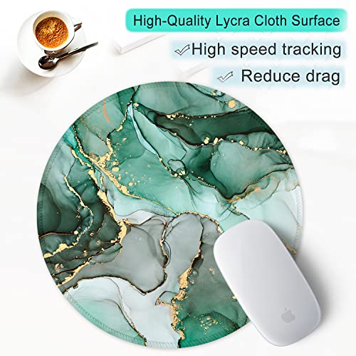 Itnrsiiet [20% Larger Mouse Pad With Stitched Edge, Premium-Textured Mouse Mat Waterproof Non-Slip Rubber Base Round Mousepad For Office Gaming Pc Laptop 8.7×8.7 Inches, Green Marble Texture #TOP5