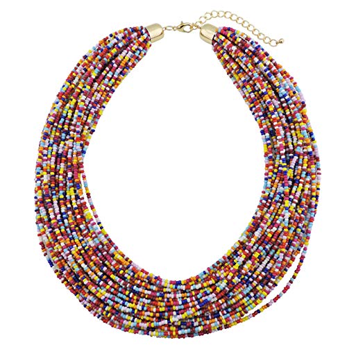 BOCAR Multi Layer Chunky Bib Statement Seed Beads Cluster Collar Necklace for Women Gift (NK-10351-multicolor)