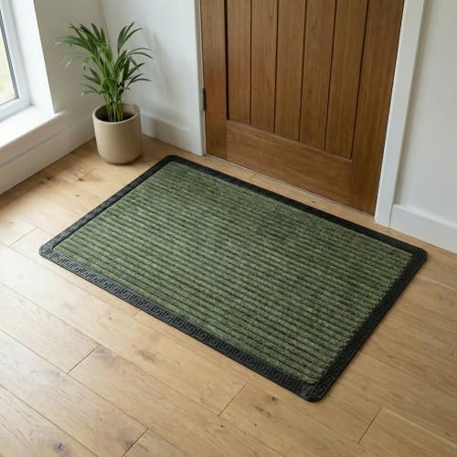 Image of Yellow Weaves Large Size (60x90 cm) Door Mat for Home Entrance, Outdoor Rubber Mat - Non-Slip, Anti Skid Foot Mat, Dirt Trapper, Heavy-Duty, Waterproof Doormat (Stripe Design, Olive Green Color)