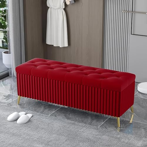 SnamicE Banco otomano con Almacenamiento capitoné, tapizado en Terciopelo con Tapa abatible, Moderno Banco para Dormitorio, para la Entrada, Zapatero, reposapiés CAPI,Red-80x40x45cm