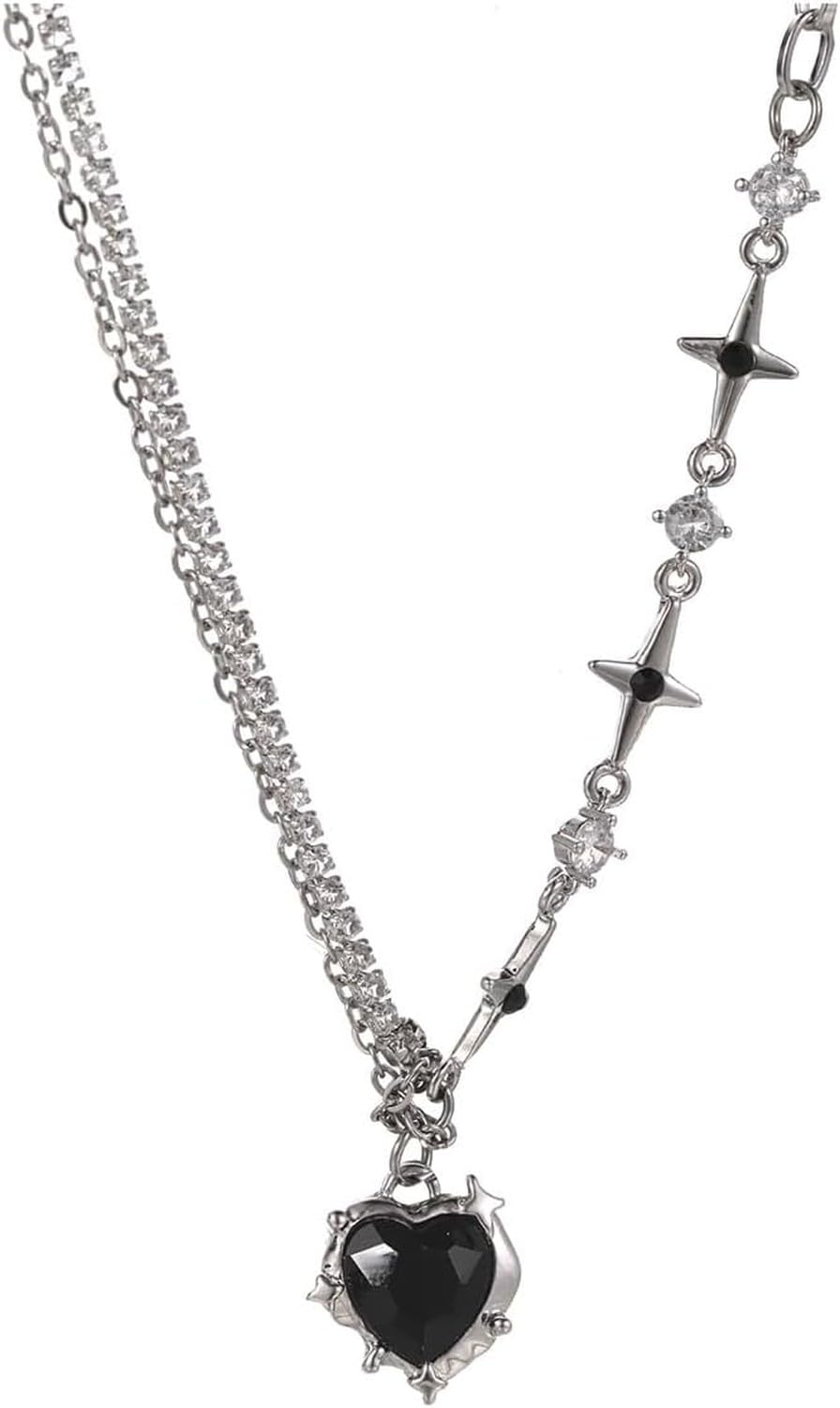 XIUNYIE Punk Heart Spider Star Necklace Ring Y2k Trendy Layered Collar Chain Jewelry for Women Men Teen Fashion Gift Alternative Unisex Couple, LH1011