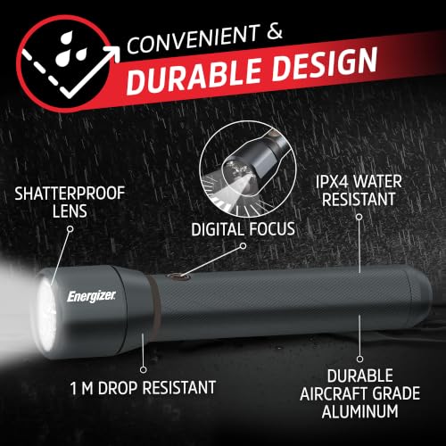 Image of Energizer LED Flashlight Vision PRO, Ultra Bright 1000+ Lumens, IPX4 Water Resistant, Aircraft-Grade Aluminum LED Light, Rugged Metal Flash Light for Outdoors, Emergency Power Outage, Gray