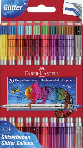 Faber-Castell 151108 - Set de feutres Glitzer, 20 feutres à double pointe pour enfants et adultes