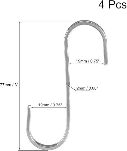 Miniatura 2 de uxcell Ganchos planos en forma de S de acero inoxidable de 3 pulgadas para cocina, baño, dormitorio, almacenamiento, oficina, exteriores, múltiples