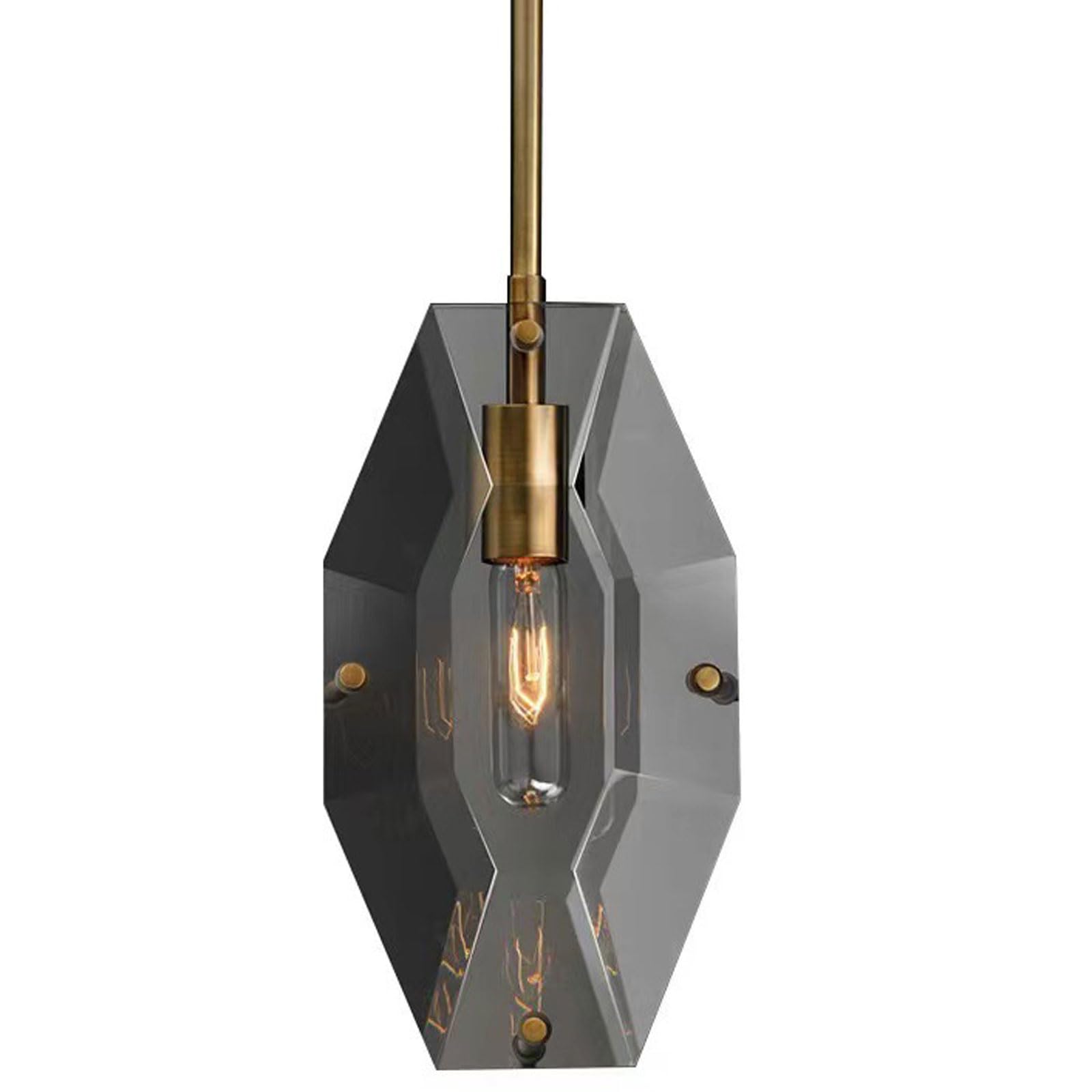 Lampada a sospensione in ottone per camera da letto, lampada a sospensione in cristallo a doppia faccia ad alta trasparenza, lampadario creativo sfaccettato, adatto per isole cucina