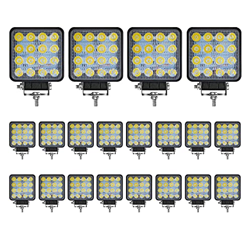 LED Light Pods for Trucks, 4 Inch LED Tractor Work Lights 48W 4000lm Flood 12V 24V, LED Square Offroad Driving Lights for Pickup Jeep Car SUV ATV Utv RV Boat Golf Cart, 20Pcs
