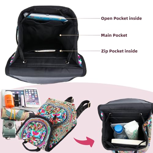 Goodhan Vintage Embroidered Women Backpack Ethnic Travel Handbag Shoulder Bag, 9.8 x 8.2 x 3.9 inch3