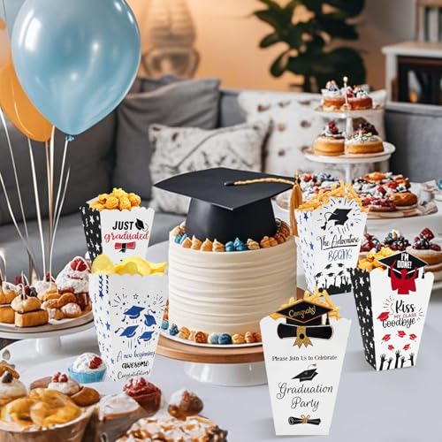 Image of 24Pcs Class of 2025 Graduation Party Popcorn Treat Boxes Candy Cookie Popcorn Container for 2025 Graduation Party Favors