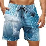 Men & Boys Fit Swim Trunks for Beach Athletic Hiking Quick Dry Drawstring Essentials Half Pants with Pockets Lining, Beachwear Horse Running Water Sea Art Fashion Swim Trunks