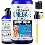Omega 3 Fish Oil for Dogs – Liquid Fish Oil Supplement with EPA & DHA – Promotes Healthy Skin & Coat – Low Odor Formula – Easy Pump – for All Breeds & Life Stages