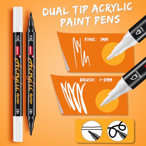 Image of White Black Acrylic Paint Pens Markers, 6 Pc Dual Tips Paint Markers