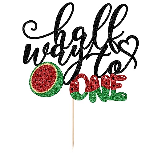 Image of Sleyberoy Half Way to One Cake Topper,Watermelon sign Happy 6 Months Birthday, 1/2 Way to One Party 、Fruit Themed Baby Shower、Boy or Girl 6 Months Birthday Party Decorations Supplies