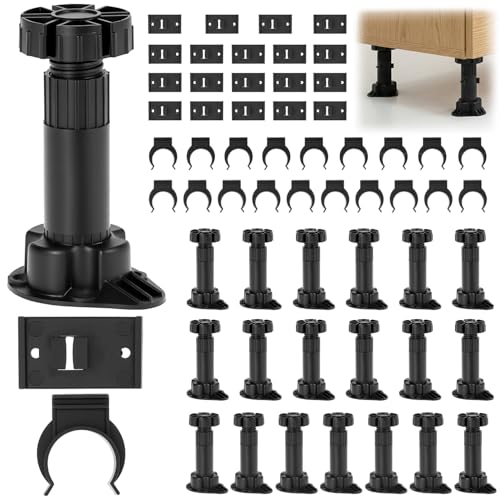 QWORK® 20 Piezas Mesa Regulables Pie, Patas Muebles Cocina, con 10 Piezas de Clip de Base y Placa de conexión, Rango extendido: 100-120 mm