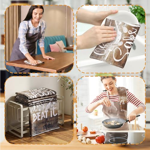 Image of Bencailor 6 Pcs Farmhouse Kitchen Towels Brown Kitchen Decor and Accessories Dish Towels Absorbent Fast Drying Hand Tea Vintage Hanging Reusable Cleaning Dishcloths for Cooking Farmhouse Accessory