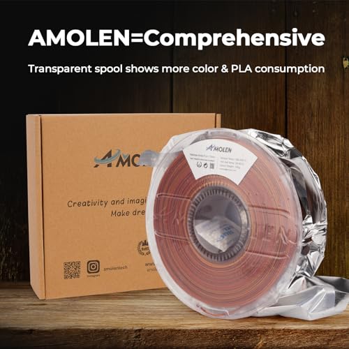 Image of AMOLEN 3D Printing Filament Light Wooden Rainbow Color Change Printer Filament PLA 1KG Spool 1.75mm Red Cedar Maple /Chestnut /Oak /Candlelight 1KG /2.2lb Fit Most FDM and Printer Pen