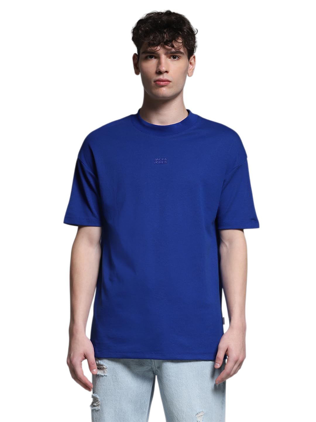 jack & jones Men's Solid Round Neck Cotton Relaxed Fit T-Shirt | Boxy Fit | Drop Shoulders-picture-40