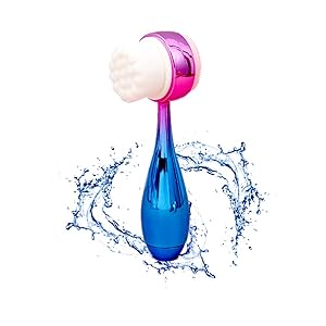 Manual Facial Cleansing Brush 2 in 1Double-Sided Facial Cleaning Brush with Soft Bristles (Electroplated Pink-Blue)